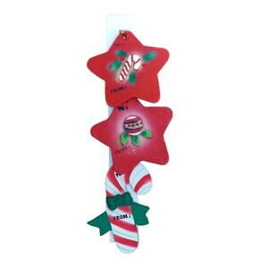 🎁 Vintage Ornament Gift Tags Candy Cane & Red Stars Set of 3 🎄🌟🍬